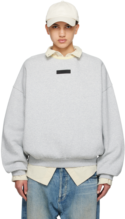 Shop Essentials Gray Crewneck Sweatshirt In Light Heather Grey
