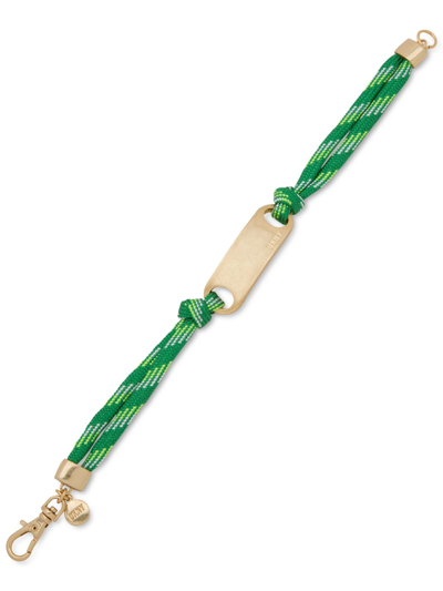 Shop Dkny Mens Cord Gold Tone Id Bracelet In Green