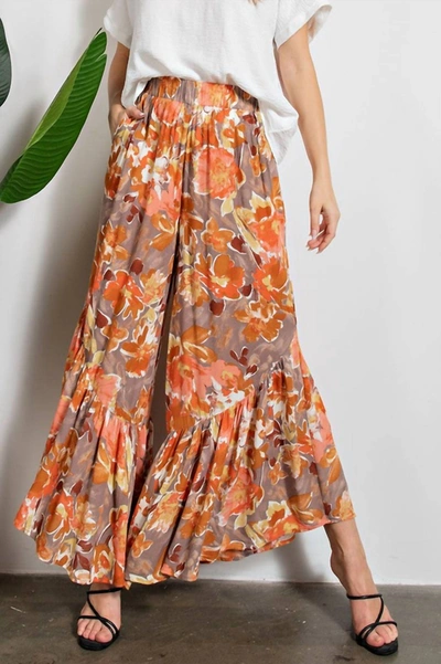 Shop Easel Ruffle Pants In Orange Floral In Multi