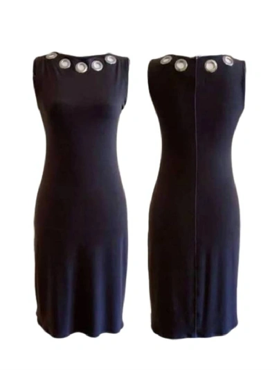 Shop Eva Varro Black Sleeveless Grommet Neckline Dress In Blue