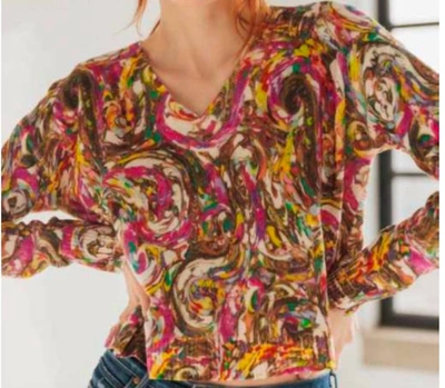 Shop Catherine Gee Classic V Neck Sweater In Paint Swirl In Multi
