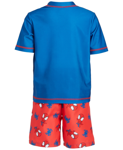 Shop Spider-man Toddler Boys Rash Guard & Swim Trunks, 2 Piece Set In Blue