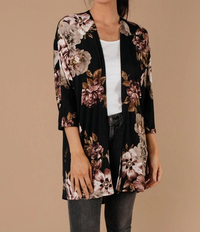 Now N Forever Dora Floral Cardigan In Black In Black