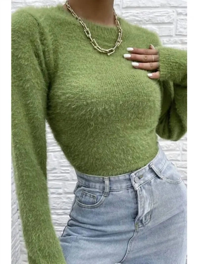 Shop Miss Sparkling Fuzzy Open Back Sweater In Green