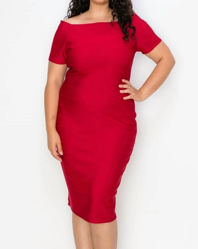 Shop Haute Monde Plus Off-shoulder Slit Bandage Dress In Red
