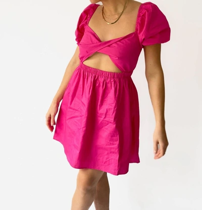 Shop Le Lis Puff Sleeve Dress In Hot Pink