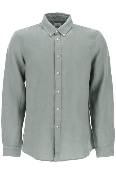 Shop Ps By Paul Smith Linen Button-down Shirt For In Green