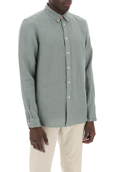 Shop Ps By Paul Smith Linen Button-down Shirt For In Green