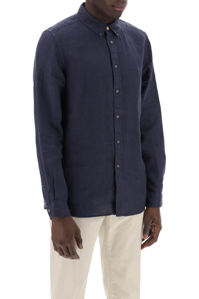 Shop Ps By Paul Smith Linen Button-down Shirt For In Blue