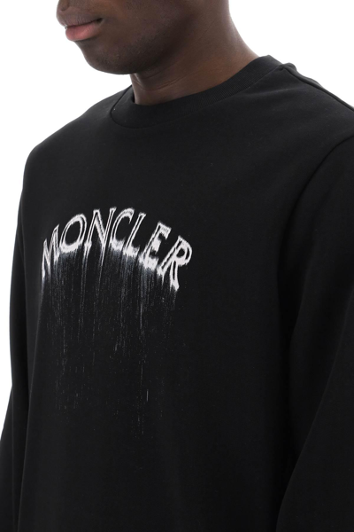 Shop Moncler Crewneck Sweatshirt With Faded Print In Black