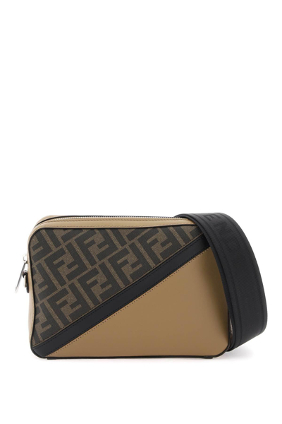 Shop Fendi Diagonal Camera Bag In Beige,brown