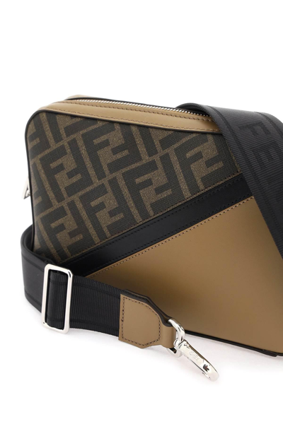 Shop Fendi Diagonal Camera Bag In Beige,brown