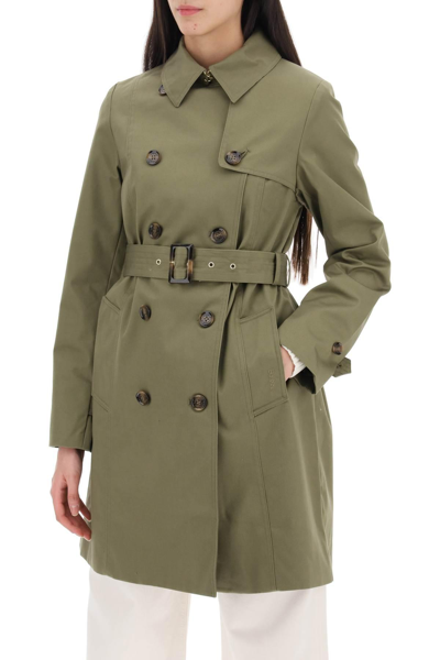 Shop Barbour Double-breasted Trench Coat For In Khaki