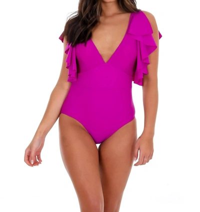Shop Davi & Dani Beach Chic Ruffle Sleeve One Piece Swimsuit In Orchid In Pink