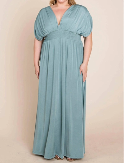 Shop Emerald Collection Plus Size Solid Maxi Dress With Ruched Sleeves In Teal In Blue