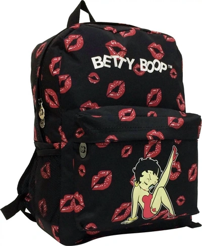 Shop Betty Boop Women's Microfiber Large Backpack In Black With Leg Up & Lips In Multi