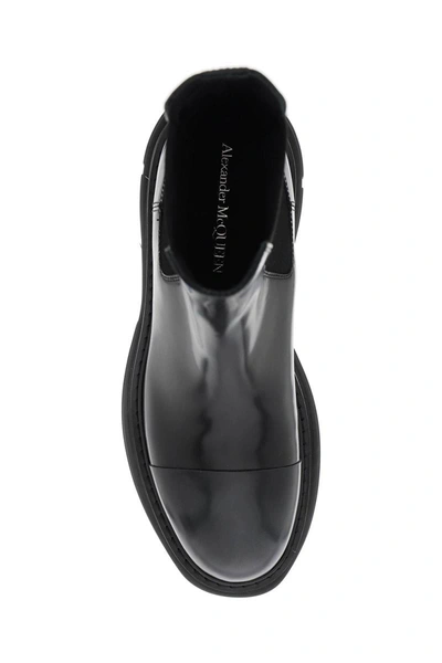 Shop Alexander Mcqueen Chelsea Tread Brushed Leather Ankle In Black