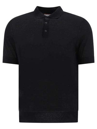 Shop Brunello Cucinelli Polo Shirt In Cotton And Linen Blend In Black