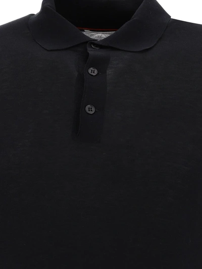 Shop Brunello Cucinelli Polo Shirt In Cotton And Linen Blend In Black