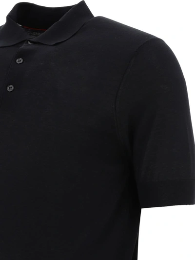 Shop Brunello Cucinelli Polo Shirt In Cotton And Linen Blend In Black