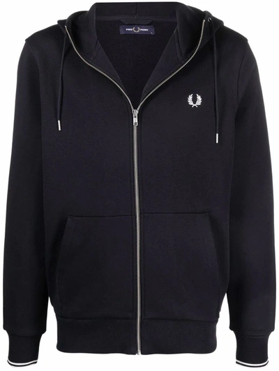 Shop Fred Perry Fp Hooded Zipper Through Sweatshirt Clothing In Blue