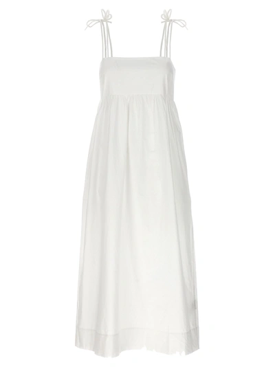 Shop Ganni Bow Midi Dress Dresses White