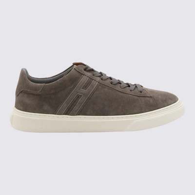 Shop Hogan Taupe Leather Sneakers In Beige