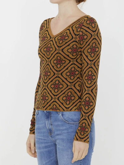 Etro Metallic Floral Medallion Sweater In Brown