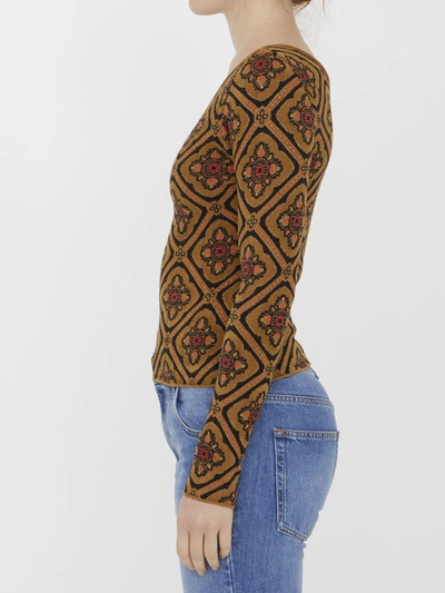Etro Metallic Floral Medallion Sweater In Brown