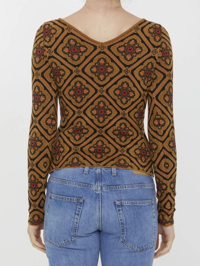 Etro Metallic Floral Medallion Sweater In Brown