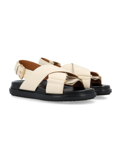 Shop Marni Leather Fussbett In Silk White