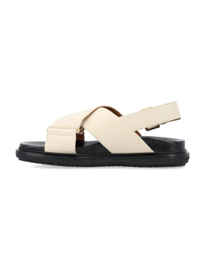 Shop Marni Leather Fussbett In Silk White