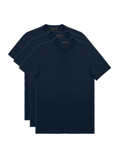 Shop Prada 3-pack Cotton Jersey Crewneck T-shirts Blue