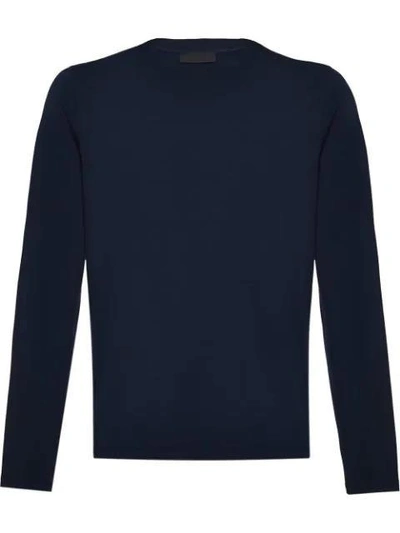 Shop Prada Logo Plaque Long-sleeved T-shirt Navy Blue