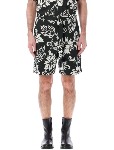 Shop Sacai Floral Print Shorts In Black