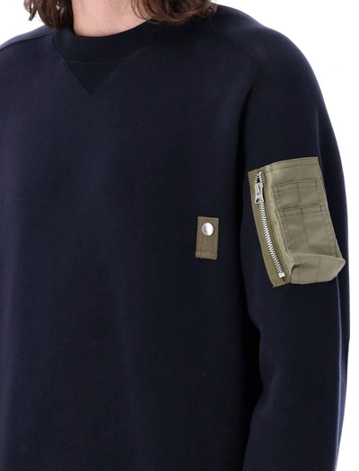 Shop Sacai Crewneck Sweatshirt In Navy
