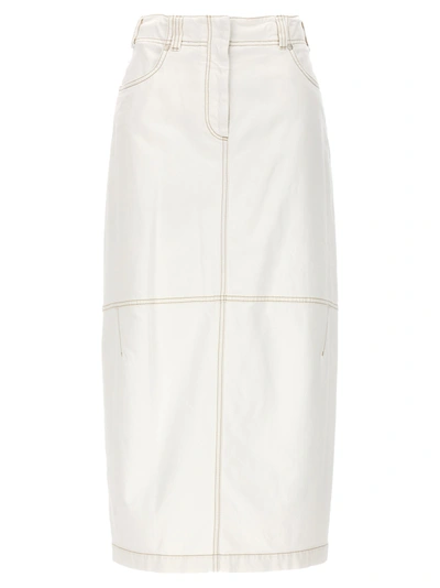 Shop Brunello Cucinelli Denim Long Skirt Skirts White