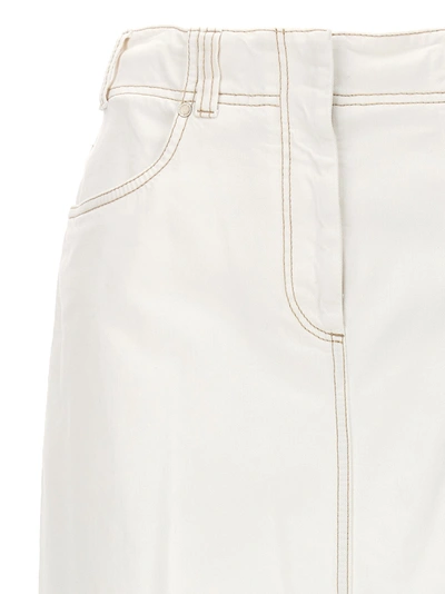 Shop Brunello Cucinelli Denim Long Skirt Skirts White