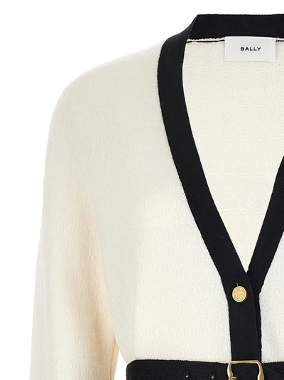 Shop Bally Jacquard Logo Cardigan Sweater, Cardigans White/black