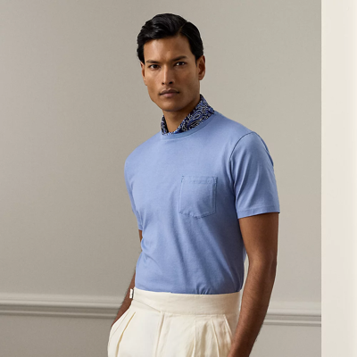 Shop Ralph Lauren Purple Label Garment-dyed Jersey Pocket T-shirt In Infinity Blue