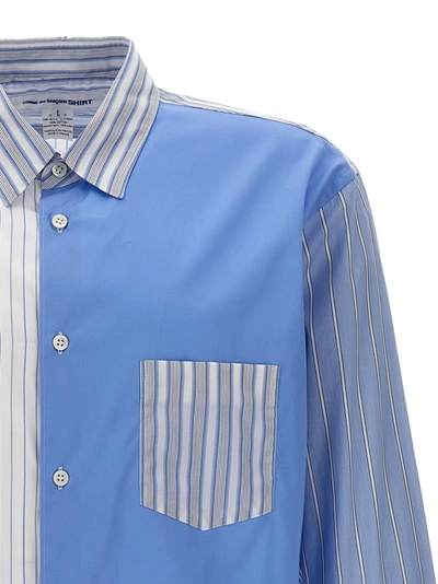 Shop Comme Des Garçons Shirt Patchwork Striped Shirt Shirt, Blouse Light Blue