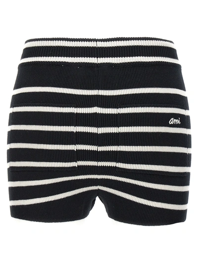 Shop Ami Alexandre Mattiussi Striped Knitted Shorts Bermuda, Short White/black