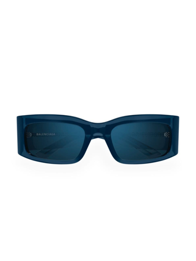 Shop Balenciaga Men's Paper 56mm Rectangular Sunglasses In Navy Blue