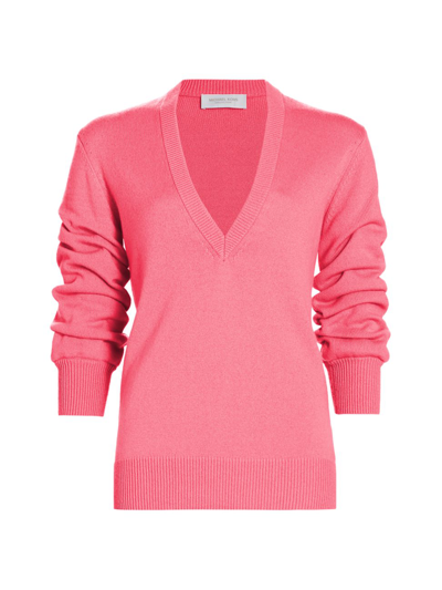 Shop Michael Kors Women's Cashmere Ruched-sleeve Sweater In Geranium