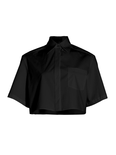Shop Michael Kors Women's Cotton Cropped Shirt In Black
