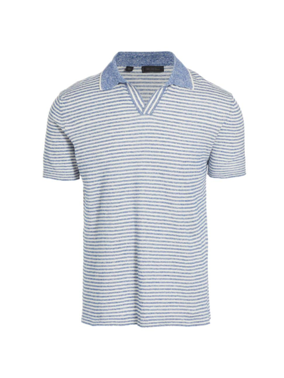 Shop Saks Fifth Avenue Men's Collection Beach Striped Linen & Cotton Knit Polo Shirt In Soft Blue