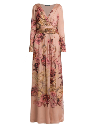 Shop Alberta Ferretti Women's Gathered Floral Silk Maxi Dress In Fantasy Print Pink