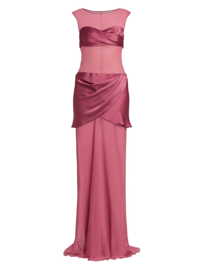 Shop Alberta Ferretti Women's Layered Chiffon & Charmeuse Gown In Pink