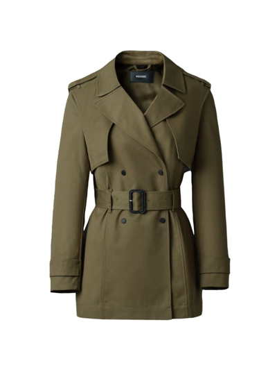 Shop Mackage Women's Adva Mid-length Buckled Trench Jacket In Light Military