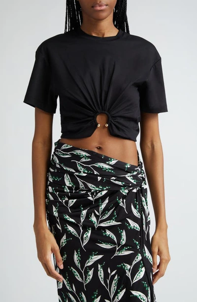 Rabanne Womens Black Ring-embellished Cropped Cotton-jersey T-shirt In Black